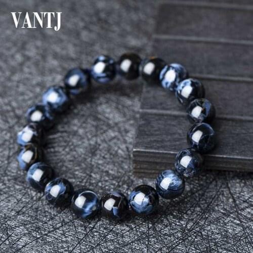 VANTJ High Quarlity Natural Blue Yellow Pietersite Bracelet Women Men Party Gift Crystal Bangle Round Beads Gemstone