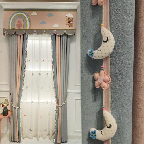 Korean Cartoon Curtains Childrens Room Girl Star Moon Girl Wind Princess Linen Curtain Curtain for Living Dining Room Bedroom