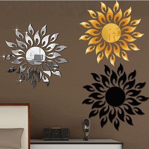 1set 3d Mirror Wall Stickers Sun Flower Flame Decorative Stickers Room Decoration Home Decor Living Room Luxury Style Bedroom