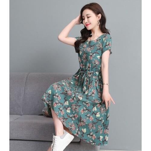 Women Dresses Summer 2021 Sexy Round Neck Floral Print Boho Beach Dress Ruffle Short Sleeve A Line Mini Dress Wrap Sundress Robe