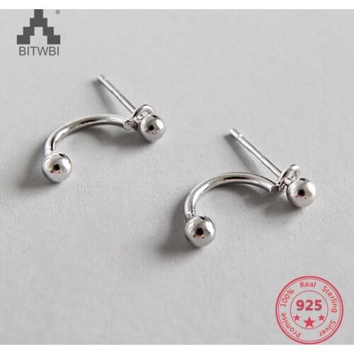 Trendy 925 Sterling Silver Earrings Semicircle Circle Ball Bead Earings Girls Party Fashion Jewelry