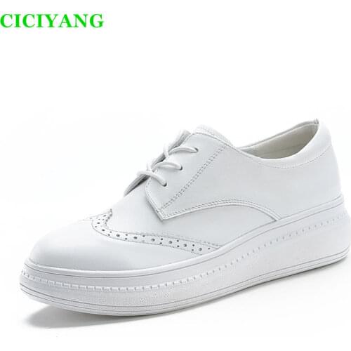 Bullock Genuine Leather Womens Shoes 2021 Autumn New British Style Ladies Lace-up Single Shoes Flat Casual Shoes