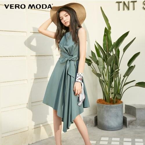 Vero Moda Womens Office Cotton Sleeveless Pleated Asymmetric Hem Waist Dress | 31937A519