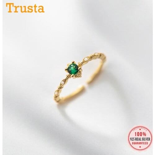 Trustdavis Authentic 925 Sterling Silver Fashion Sweet Gold Green CZ Opening Ring For Women Wedding Party Fine Jewelry DA2201