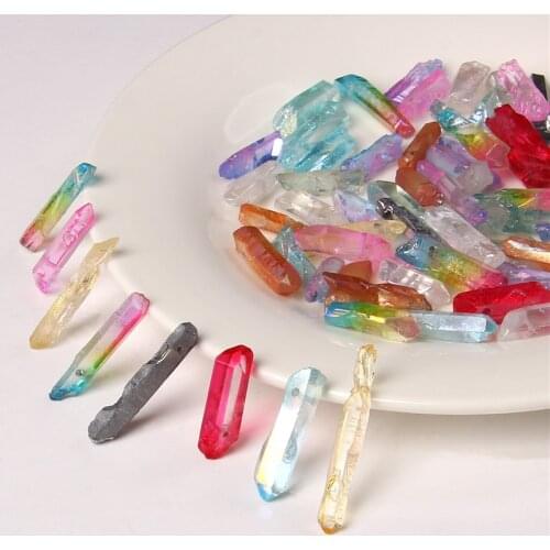 10 pcs Tiny Point Quartz Beads Wholesale Top Drilled Stick Plated Crystal Loose Beads For DIY Graduated Pendant Jewelry Accessoy