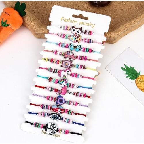 12Pcs/Set Unicorn Butterfly Animal Charm Bracelet Handmade Adjustable Woven Rope Friendship Bracelets For Women Girl Jewelry