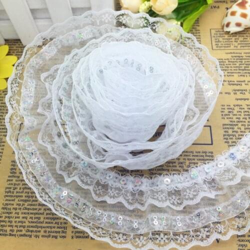 5 Yards 4-layer 50mm Beautiful Pleated Trim Mesh Lace Sewing Sequin Gathered Pick Colors
