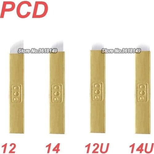 50Pcs PCD Microblading Lamina 12 12U 14 14U For Permanent Makeup Eyebrow Hard Tattoo Blades For Manual Tattoo Pen 3D Embroidery