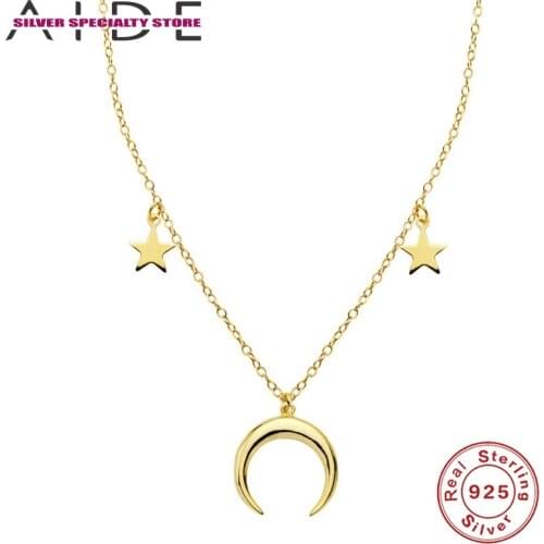 AIDE 925 Sterling Silver Necklace For Women Luxury Jewelry Moon Gold Pendant Choker Charms Collares Bijoux Collar Party Gifts