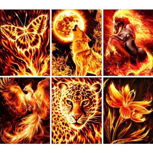 5D DIY Fire Phoenix, Lion Leopard Diamond Painting Square Or Round Crafts Mosaic Handmade Gifts Cross Stitch Home Decoration