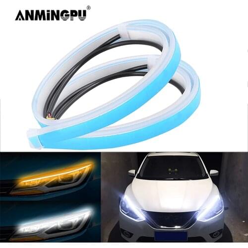 ANMINGPU 1pair Sequential DRL LED Strip Turn Signal Light Yellow Bright Flexible Drl Led Daytime Running Light for Car Headlight