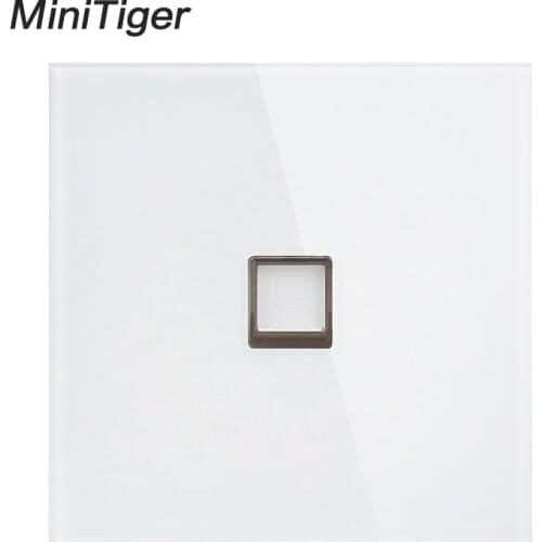 Minitiger White Luxury Crystal Tempered Glass Panel RJ45 Internet Jack Wall Data Socket Computer Outlet