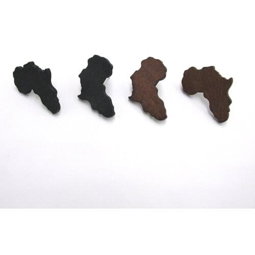Free Shipping!! 3cm Size Wood Africa Map Earring Stud brown and black color can be mixed