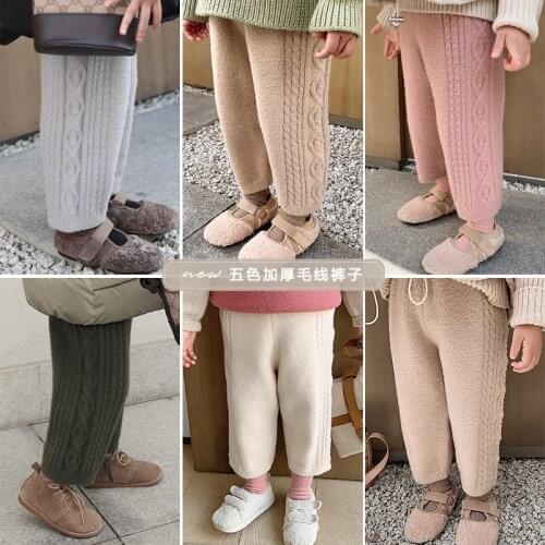 Girls' pants 2019 winter thickened wool knitting pants little girls' cotton pants