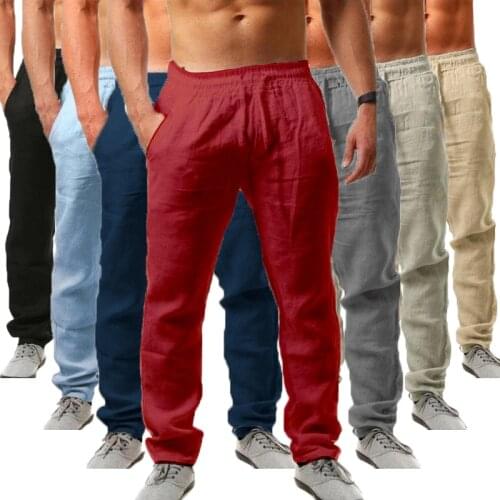 New Fashion Mens Trousers Cotton Linen Pants Male Summer Breathable Solid Color Linen Trousers