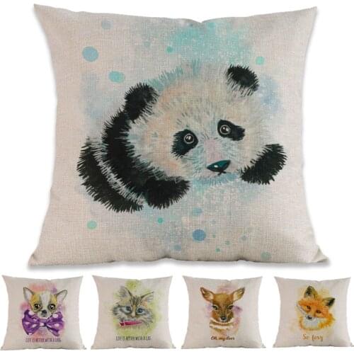 Water-color Style Lovely animals Dog Cat Fox Panda Deer Portraits Throw Pillow Case Home Room Sofa Car Decorative Cushion Cover