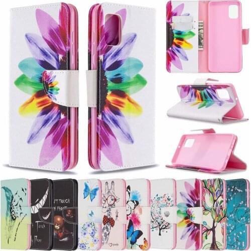 50pcs/lot Printed Patterns Flip Phone Case For Samsung Galaxy Note 10 Plus A31 A41 A11 M11 A01 A21 A51 A71 Case +Stand Holder