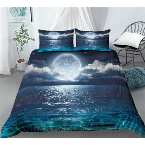 Home Living Luxury 3D Moon Print 2/3Pcs Comfortable Duvet Cover PillowCase Bedding Sets EU/US/AU Size