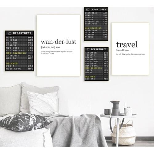 AIRPORT BOARD Destination Board Posters and Prints , Travel Board Quote Art Canvas Painting Pictures Honeymoon Travel Decoration