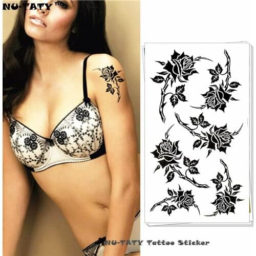 Nu-TATY Sexy Black Rose Style Temporary Tattoo Body Art Arm Flash Tattoo Stickers 17*10cm Waterproof Henna Painless