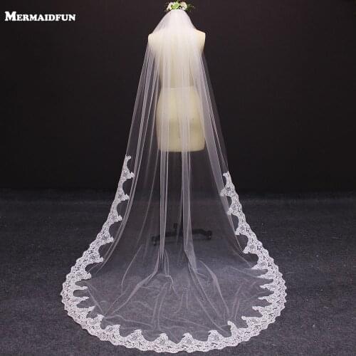 Elegant 2.5 Meters Lace at Bottom One Layer Wedding Veil with Comb White Ivory Bridal Veil Veu De Noiva