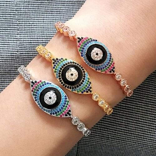 Brand Adjustable Zircon Bracelets Fashion Enamel Hamsa Cubic Zircon Pulseiras & Bracelet Dubai love chain Bangles accessories