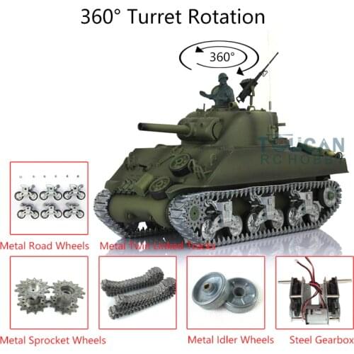 Henglong 1/16 TK7.0 Sherman RTR RC Tank 3898 360° Turret Metal Tracks W/ Linkages TH17681