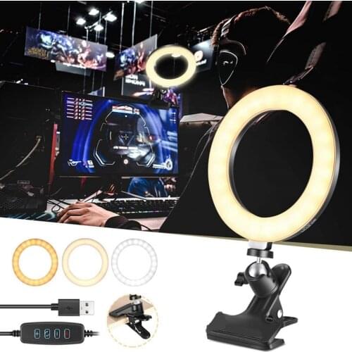 Video Conference Lighting 6.0inch Selfie Ring Light with Clamp Mount with 3 Light Modes&6 Level Dimmable for Laptop