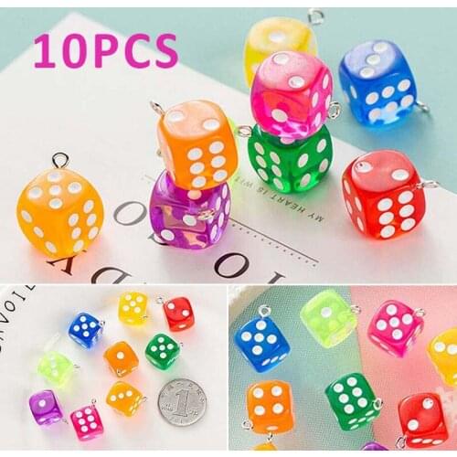 10Pcs Dice Pendant Eco-Friendly Acrylic Figurines Transparent Dice DIY Craft Resin Cabochon Earring Pendants Jewelry Findings