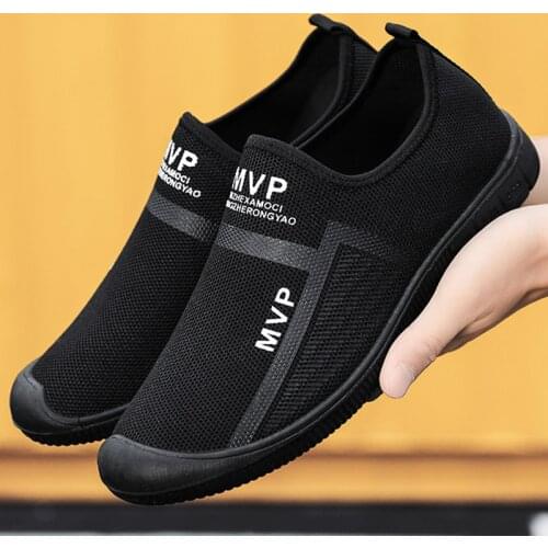 Summer Mesh Men Casual Shoes Lightweight Sneakers Men Fashion Casual Walking Shoes Breathable Slip on Mens Loafer Black