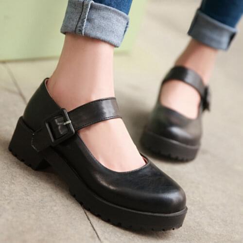 Lucyever Japanese Style Buckle Strap Mary Janes Shoes Women Pu Leather Med Heels Lolita Shoes Woman Casual Student Shoes Mujer