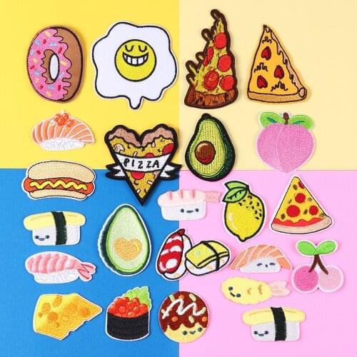 Cute Fruit Food Pizza Avocado Patches For Girl Clothes Appliques Embroidered Cherry lemon Patch For Backpack DIY Accessories