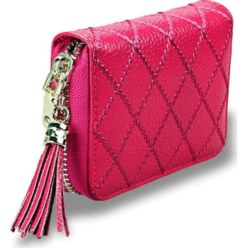 Cute Women wallets genuine leather fringed card bag card set ladies zipper coin purse credit card anti-magnetic RFID Hot selling