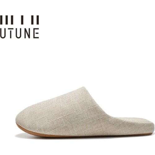 UTUNE Mute Women Home Slippers Cotton Linen Indoor Suede Sole Flat Shoes Wooden Floor Men Slides Silent Autumn Spring Winter