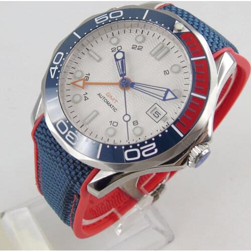 Dress 41mm white Automatic Men Watch Rubber Strap GMT Sapphire Crystal Seeing Back Luminous Dial Screw Crown