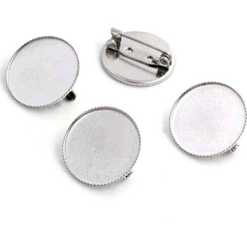 No Fade ) 10pcs 18mm 20mm Inner Size Stainless Steel Material Brooch Style Cabochon Base Cameo Setting Charms Pendant Tray