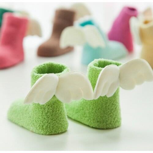 Toddler anti slip socks girls boy newborn infant baby winter warm wing sock children kids Coral fleece princess funny short sock