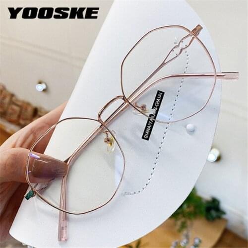YOOSKE Blue Light Blocking Glasses Men Irregular Metal Eyeglasses Ladies Alloy Spectacle Frames Optical Lenses For Woman