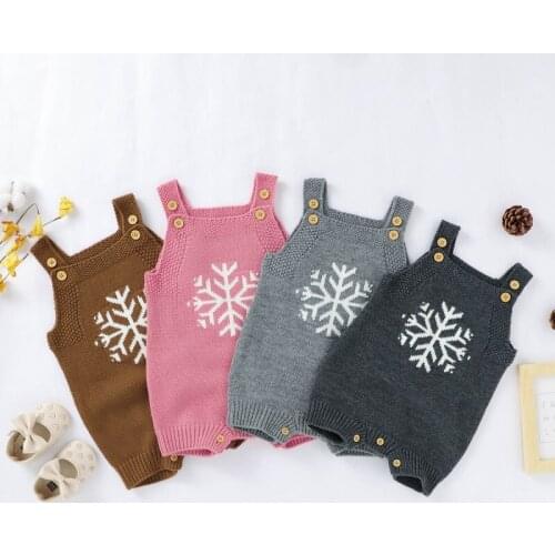 Autumn Infant Baby Girls Sleeveless Knitted Wool Floral Print Rompers Kids Bodysuit Jumpsuit