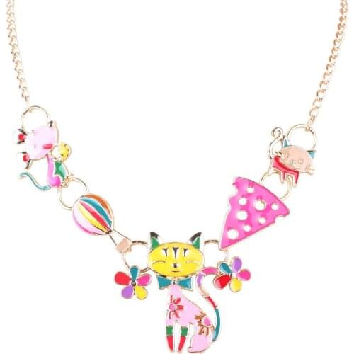Bonsny Statement Necklace Cat Enamel Alloy Long Chain Pendants 2016 New Jewelry For Women Collares Accessories