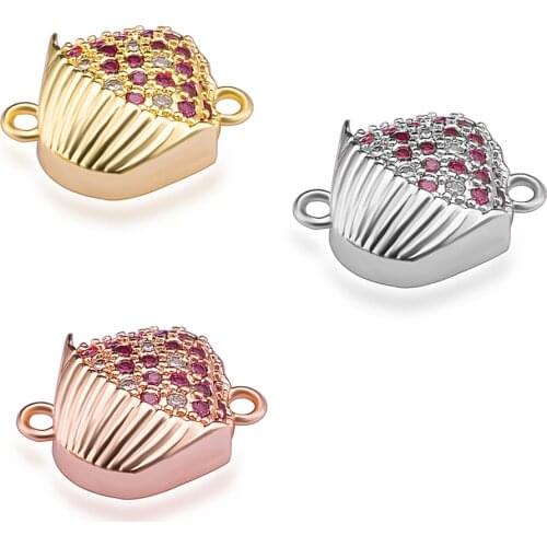 Luxury Micro Pave Rhinestone Shell Connector Beads Double Loop Charms Pendant For DIY Jewelry Making Supply