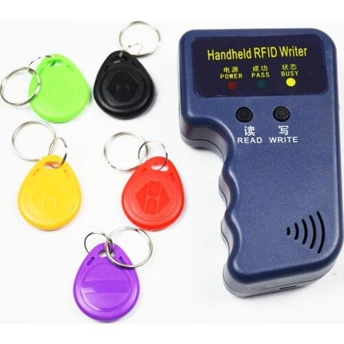 Handheld 125KHz EM4100 RFID Copier Writer Duplicator Programmer Reader + EM4305 T5577 Rewritable ID Keyfobs Tags Card