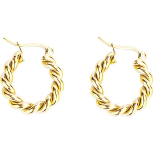 Stainless Steel Mini Gold Twist Rope Hoop Earrings Women Minimalism Jewelry Gift For Him