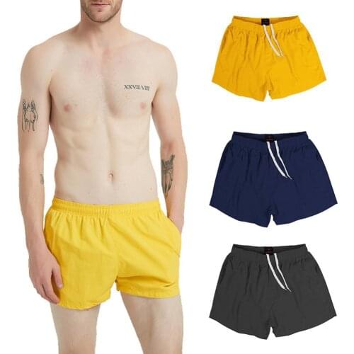 Summer Solid Color Men Shorts Quick Drying Elastic Drawstring Beach Swim Trunks