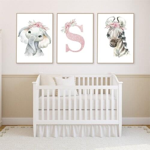 Elephant Zebra Flower Baby Animal Nursery Poster Child Canvas Print Simple Wall Art Painting Nordic Kids Room Decoration Picture