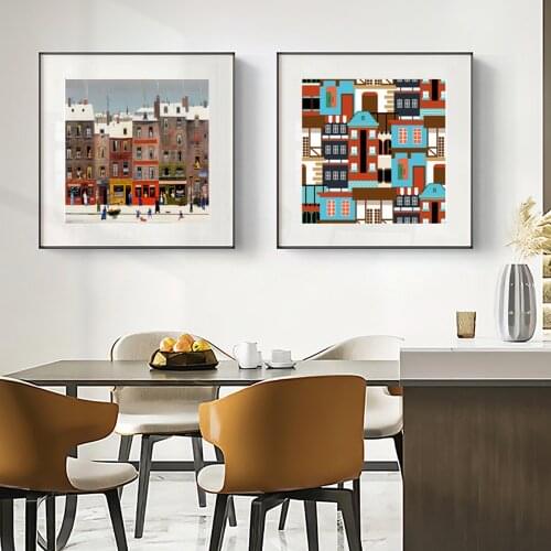 Modern Colorful Buildings Canvas Painting Poster Nordic Street Scenery Print Wall Art Picture for Living Room Home Decor