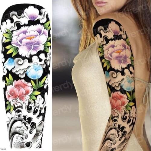 Waterproof temporary arm sleeve tattoo japanese temporary tattoos flower peony tattoo women sexy large tatoo big size body art