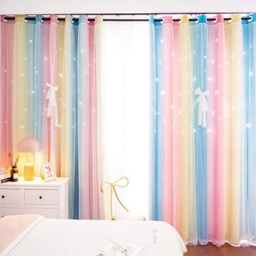 Blackout Curtains For Living Room Colorful Kids Girls Princess Rainbow Bedroom Curtains Window Wall Home Decoration Drapes