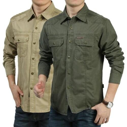 Zhan di ji pu Summer Casual Dress Shirt Pop Plus Size M-6XL Military Shirt Men Long SLeeve100% Cotton Camisa social masculina