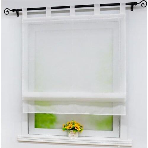 Roman Curtain Pure Color Tuller Tap Top Shade for Kitchen Decor Fabric Tulle Voile 1PCs